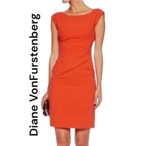 DIANE VON FURSTENBERG  JORI GATHERED STRETCH-TWILL MINI DRESS Sz 2 ORANGE